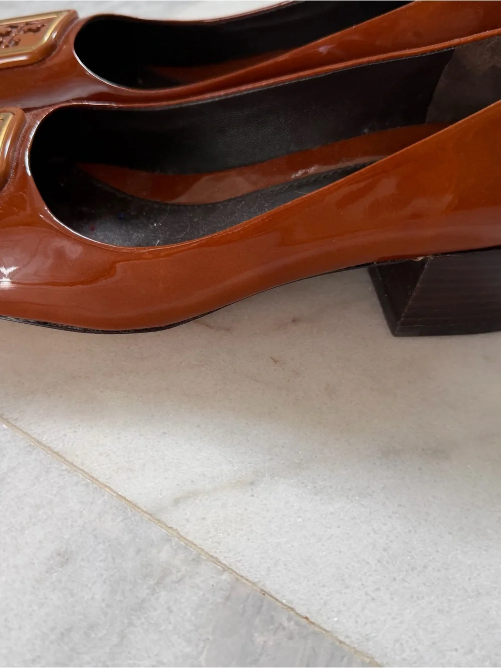 Tory Burch Georgia Patent Logo Square-Toe Pumps - color dark elk
